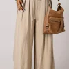 Discount Dear-Lover Drawstring Waist Pleated Wide Leg Casual Pants Beige