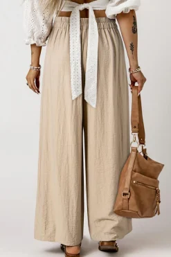 Discount Dear-Lover Drawstring Waist Pleated Wide Leg Casual Pants Beige