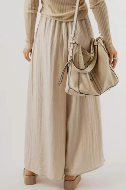 Discount Dear-Lover Drawstring Waist Pleated Wide Leg Casual Pants Beige
