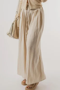 Discount Dear-Lover Drawstring Waist Pleated Wide Leg Casual Pants Beige