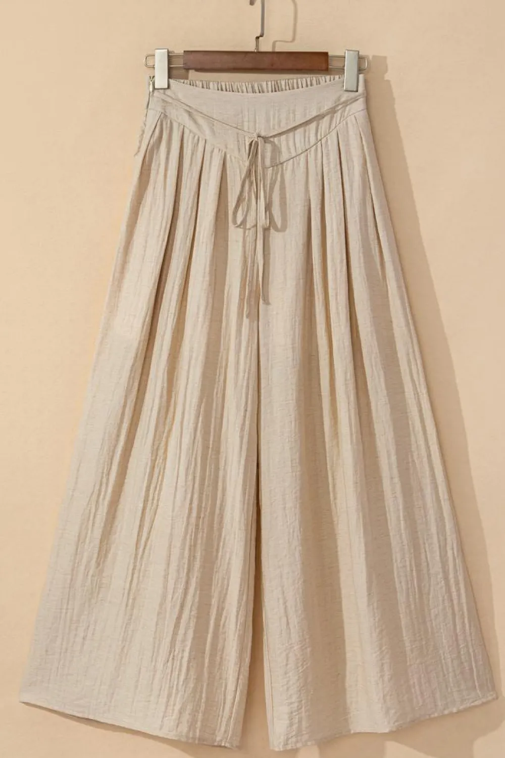 Discount Dear-Lover Drawstring Waist Pleated Wide Leg Casual Pants Beige