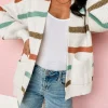 Discount Dear-Lover Drop Shoulder Pocketed Stripe Sweater Cardigan Beige