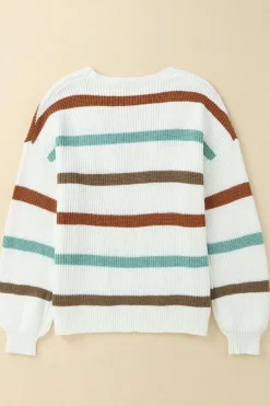 Discount Dear-Lover Drop Shoulder Pocketed Stripe Sweater Cardigan Beige