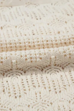 Clearance Dear-Lover Embroidered Patchwork Hollow Out Knitted Ruffle Sweater Vest Beige