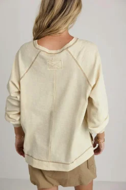 Hot Dear-Lover Exposed Seam Textured Knit V Neck Pullover Top Beige