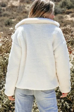 Sale Dear-Lover Faux Fur Button Pocketed Lapel Collar Jacket Beige