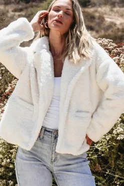 Sale Dear-Lover Faux Fur Button Pocketed Lapel Collar Jacket Beige