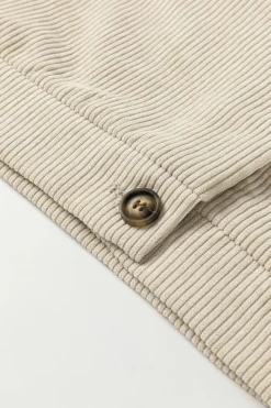 Best Dear-Lover Flap Pockets Buttoned Turn Down Collar Corduroy Shacket Beige