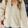 Outlet Dear-Lover Fleece Zip Up Drawstring Hooded Pocketed Jacket Beige
