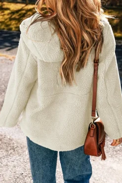 Outlet Dear-Lover Fleece Zip Up Drawstring Hooded Pocketed Jacket Beige