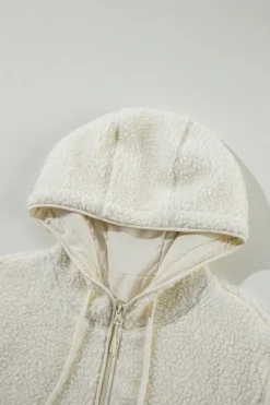 Outlet Dear-Lover Fleece Zip Up Drawstring Hooded Pocketed Jacket Beige
