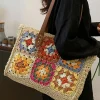 Best Dear-Lover Floral Crochet Large Square Tote Bag Beige