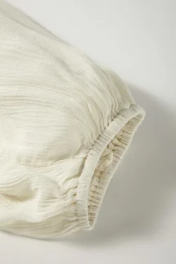 Online Dear-Lover Floral Embroidered Textured Puff Sleeve Loose Shirt Beige
