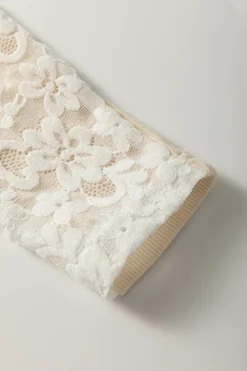 Best Dear-Lover Floral Lace Patchwork Long Sleeve High Neck Slim Top Beige