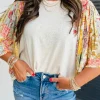 Best Dear-Lover Floral Patchwork Half Batwing Sleeve Blouse Beige
