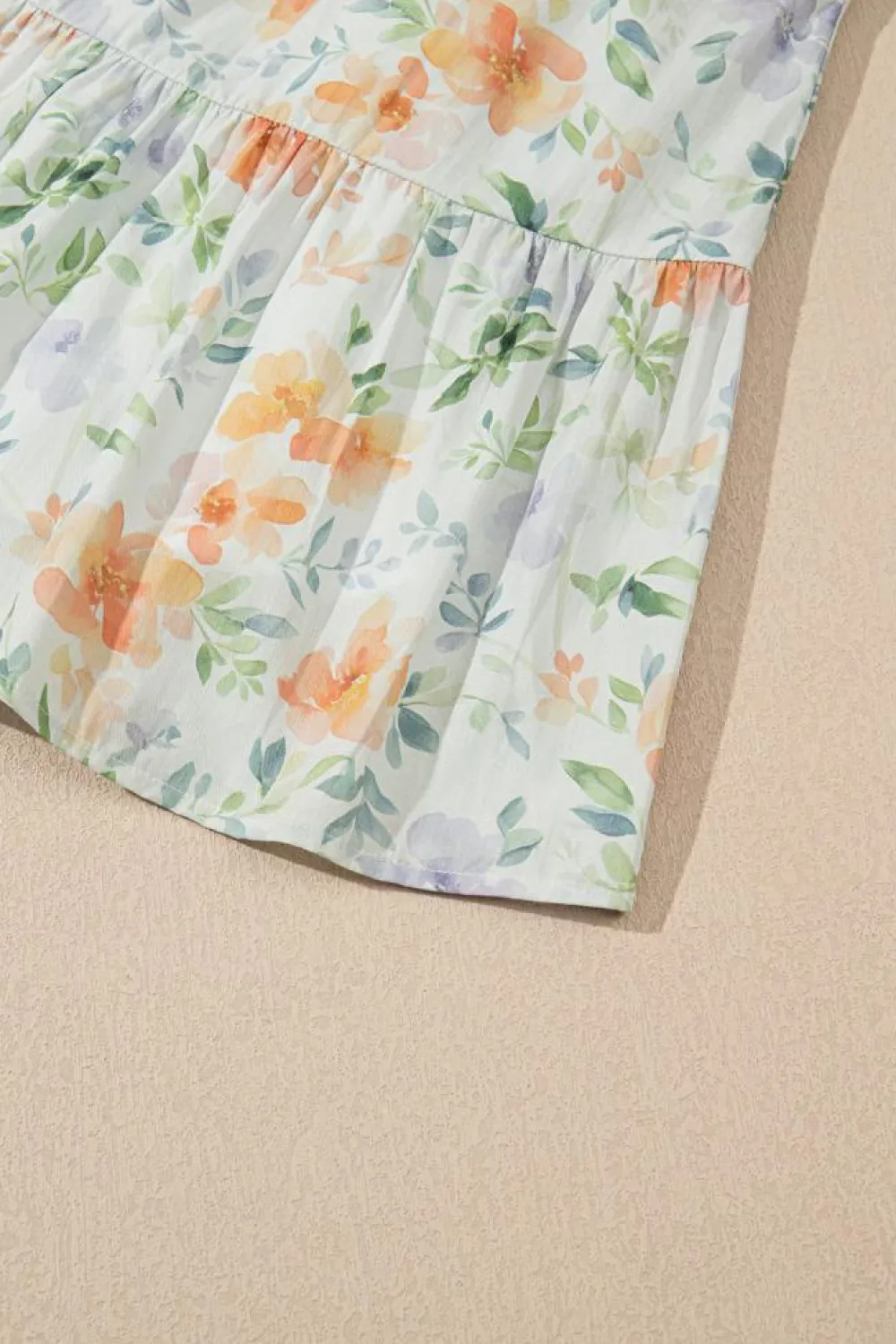 Sale Dear-Lover Floral Print Shirred High Waist Puff Sleeve Mini Dress Beige