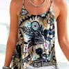 Outlet Dear-Lover Floral Spaghetti Straps Strappy Back Tank Top Beige