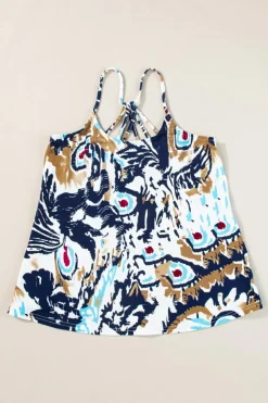 Outlet Dear-Lover Floral Spaghetti Straps Strappy Back Tank Top Beige