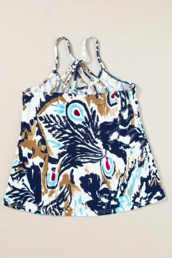 Outlet Dear-Lover Floral Spaghetti Straps Strappy Back Tank Top Beige