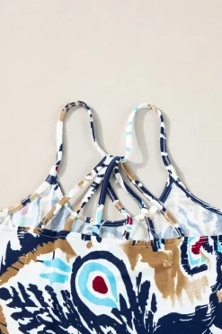 Outlet Dear-Lover Floral Spaghetti Straps Strappy Back Tank Top Beige