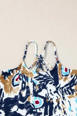 Outlet Dear-Lover Floral Spaghetti Straps Strappy Back Tank Top Beige