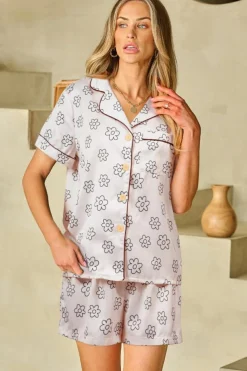 Outlet Dear-Lover Floret Printed Pajama Shorts Set Beige