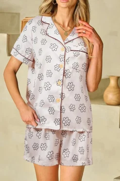 Outlet Dear-Lover Floret Printed Pajama Shorts Set Beige