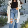 Discount Dear-Lover Flower Embroidered Drop Shoulder Open Front Duster Cardigan Beige