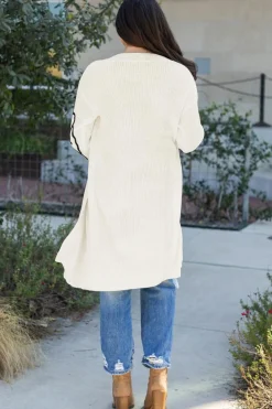 Discount Dear-Lover Flower Embroidered Drop Shoulder Open Front Duster Cardigan Beige