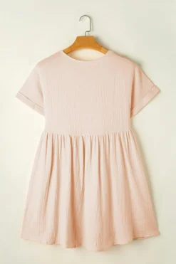 Discount Dear-Lover Folded Short Sleeve Lace V Neck Mini Dress Beige
