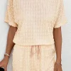 Sale Dear-Lover Frill Textured Short Sleeve Top and Drawstring Shorts Set Beige
