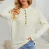 Fashion Dear-Lover Frill Trim Buttoned Knit Pullover Sweater Beige