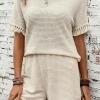 Online Dear-Lover Fringe Trim Textured Short Two Piece Set Beige