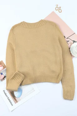 Sale Dear-Lover Front Pockets Buttons Textured Cardigan Beige