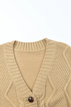 Sale Dear-Lover Front Pockets Buttons Textured Cardigan Beige