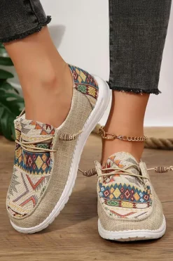 New Dear-Lover Geometric Lace-up Decor Slip On Shoes Beige
