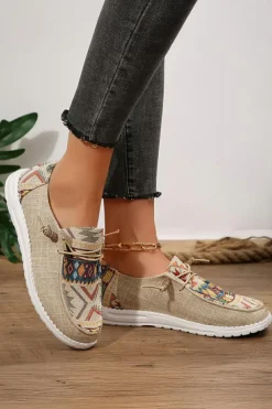New Dear-Lover Geometric Lace-up Decor Slip On Shoes Beige