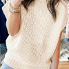 Fashion Dear-Lover High Neck Bat Short Sleeve Sweater Beige