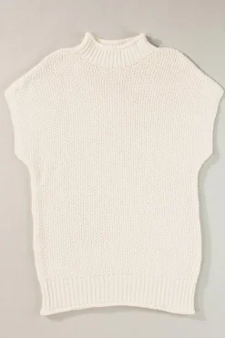 Fashion Dear-Lover High Neck Bat Short Sleeve Sweater Beige