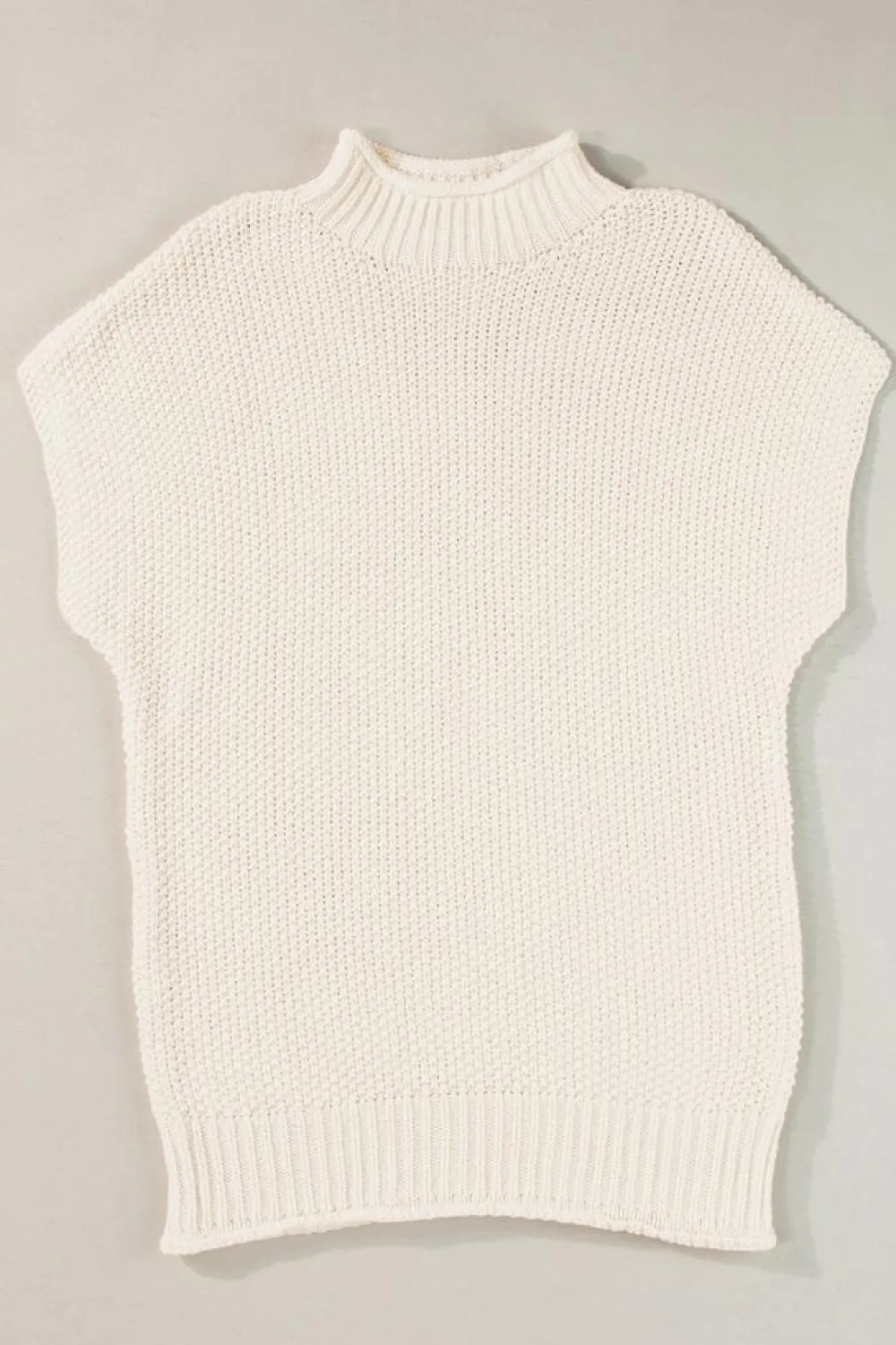 Fashion Dear-Lover High Neck Bat Short Sleeve Sweater Beige