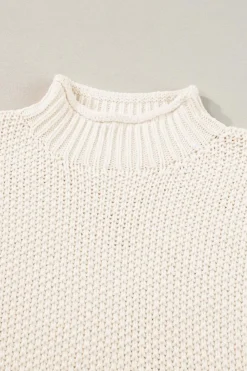 Fashion Dear-Lover High Neck Bat Short Sleeve Sweater Beige