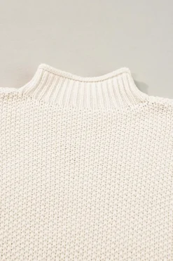 Fashion Dear-Lover High Neck Bat Short Sleeve Sweater Beige