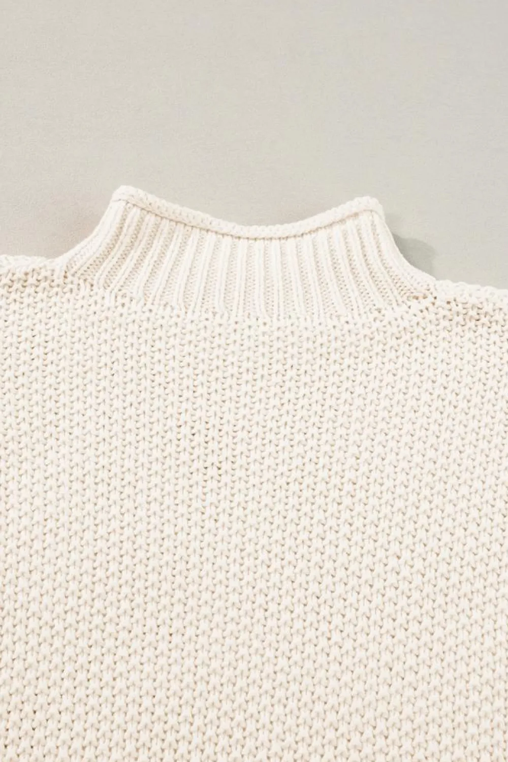 Fashion Dear-Lover High Neck Bat Short Sleeve Sweater Beige