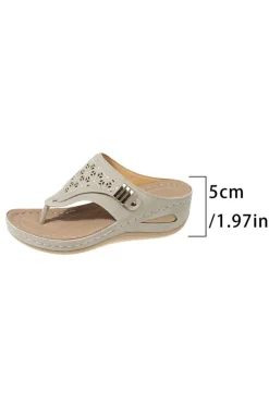 Sale Dear-Lover Hollow Out Clip Toe Wedge Slippers Beige