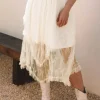 Hot Dear-Lover Lace Cascading Tiered High Waist Maxi Skirt Beige