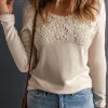 Discount Dear-Lover Lace Crochet V Neck Long Sleeve Top Beige