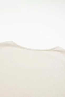 Discount Dear-Lover Lace Crochet V Neck Long Sleeve Top Beige