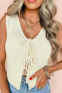 Hot Dear-Lover Lace-up Front V Neck Sweater Vest Beige