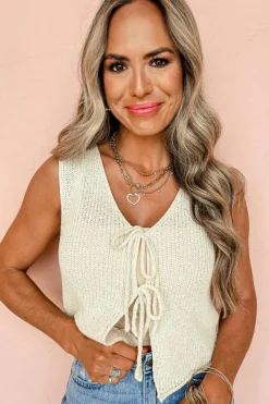 Hot Dear-Lover Lace-up Front V Neck Sweater Vest Beige