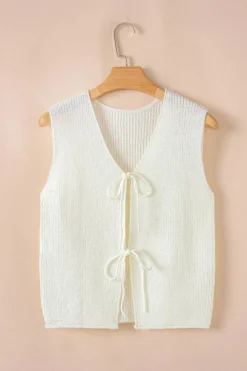 Hot Dear-Lover Lace-up Front V Neck Sweater Vest Beige